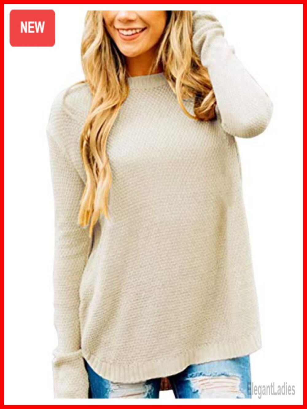 MEROKEETY Waffle Knit Crew Neck Pullover Sweater